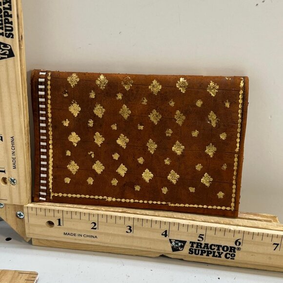Handbags - Women's Vintage Brown Leather Wallet Clutch Gold Painted Design Ethnic Style